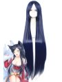 League Of Legends the Nine-Tailed Fox Ahri Long Deep Blue Game Cosplay Woman Wigs