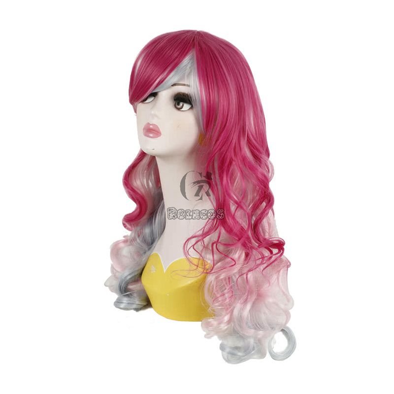 60cm Long Rose Red Fade Silver Harajuku Wave Cosplay Wigs