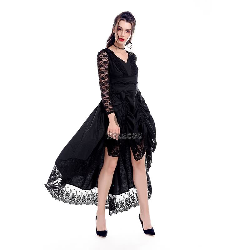Black Sexy Gothic Victorian Dress With Long Sleeves Cosplay Costume For Sale