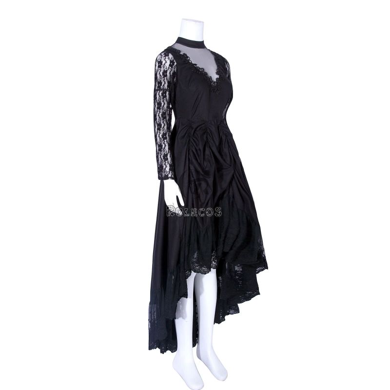 Black Sexy Gothic Victorian Elegant Dress With Waistband Cosplay Costumes-3