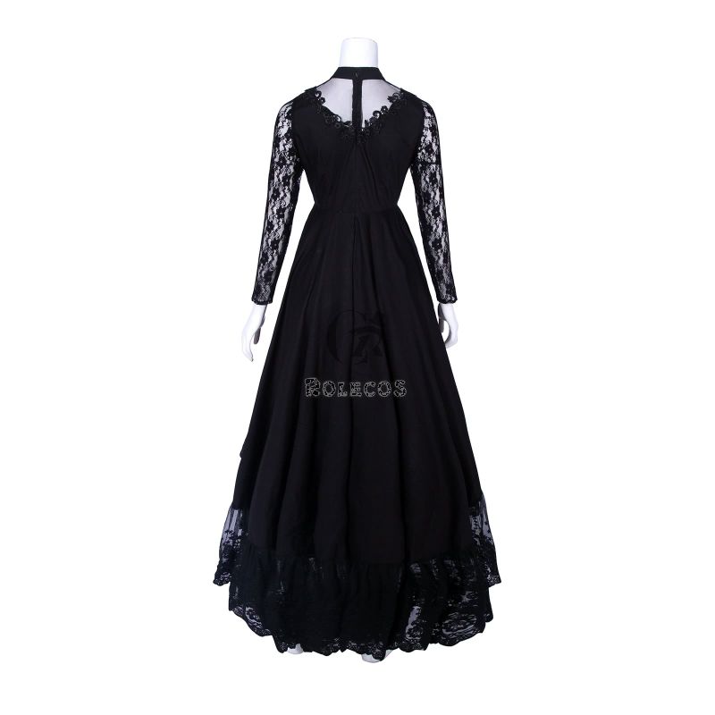 Black Sexy Gothic Victorian Elegant Dress With Waistband Cosplay Costumes-4