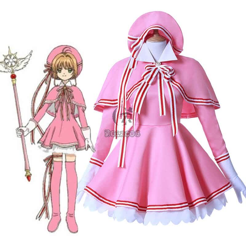 Cardcaptor Sakura Clear Card Anime Cosplay Costume Sakura Kinomoto Pink Dress Cosplay