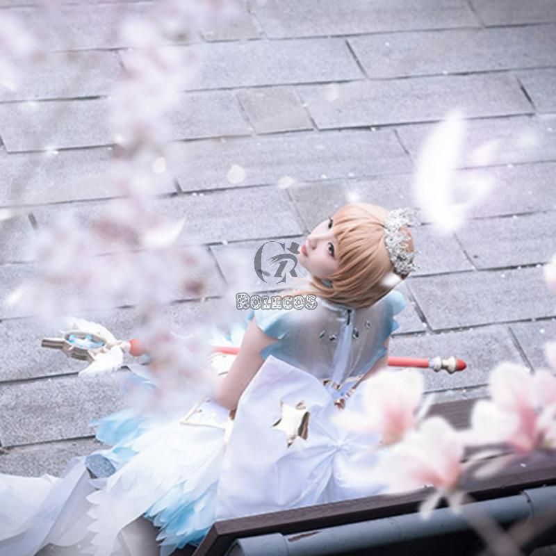 Cardcaptor Clear Card Sakura Sakura Kinomoto Ice Angel White Formal Dress Cosplay Costume
