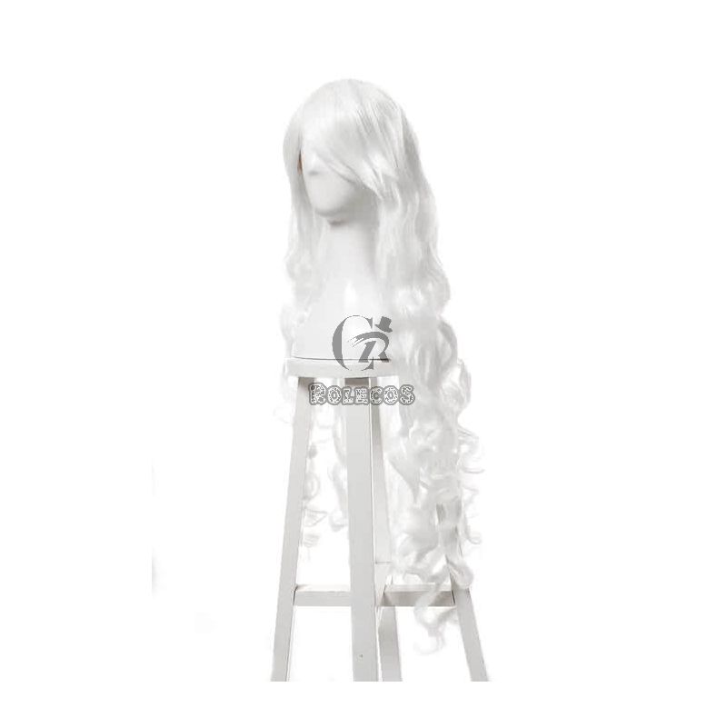 100cm Long Fashion Cosplay Wigs White Wavy Women Hair