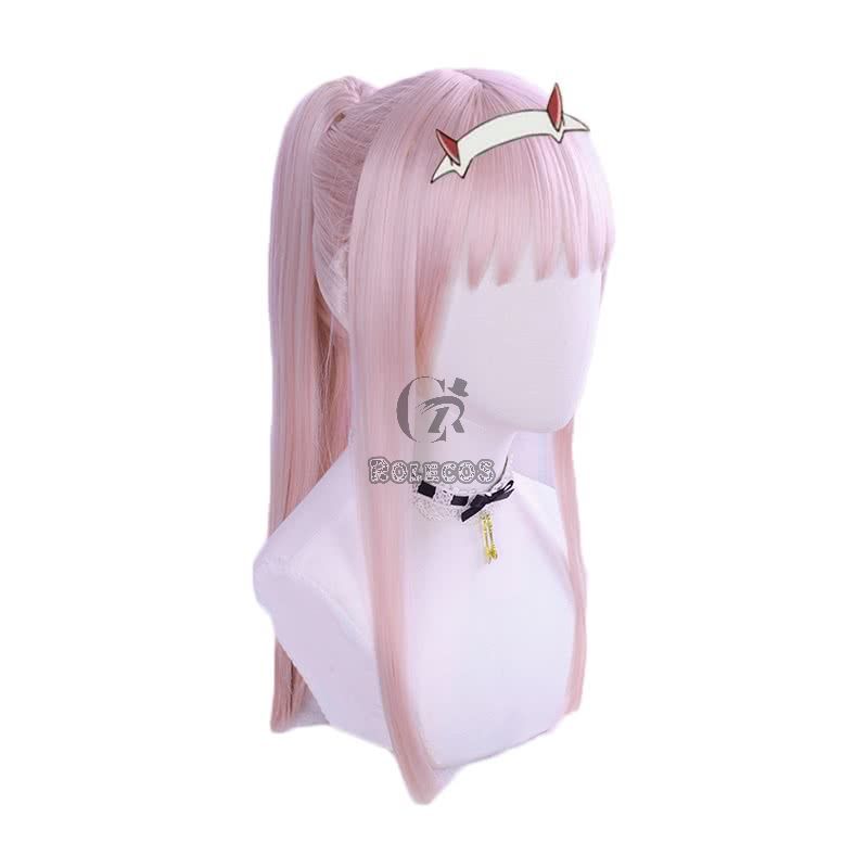 DARLING in the FRANXX Anime Cosplay 02 Zero Two Pink Long Ponytail Cosplay Wig