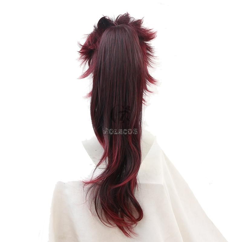 Demon Slayer  Tanjirou Kamado Female Red Black  Long Cosplay Wigs