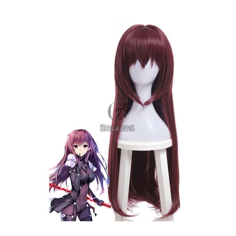 Fate Grand Order Scathach Synthetic Wine Red Long Cosplay Wigs