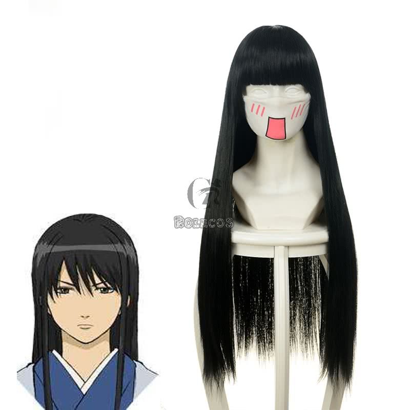 Gintama Katsura Kotarou Anime  Black Long straight Cosplay Wigs