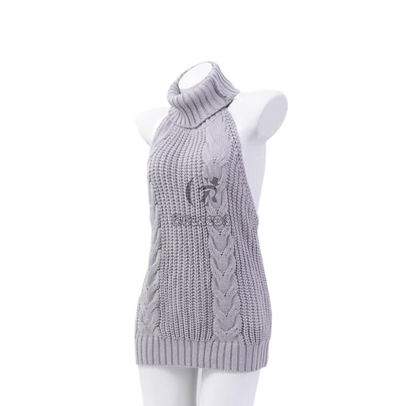 Japanese Grey Backless Sweater Sexy Cosplay Costume