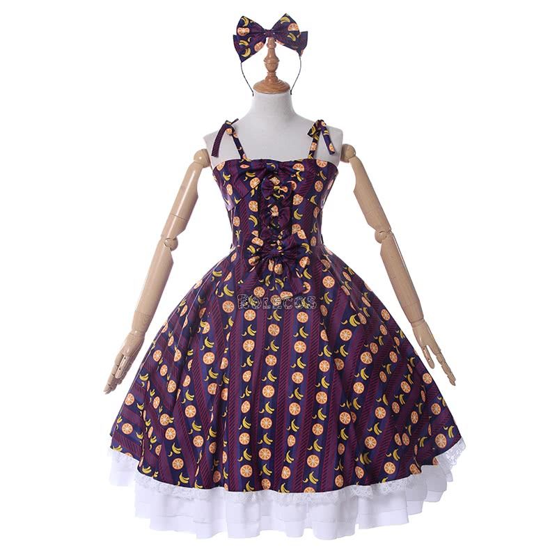 Lolita Summer Strapless Strap Dress Fruit Pattern Lolita Costume