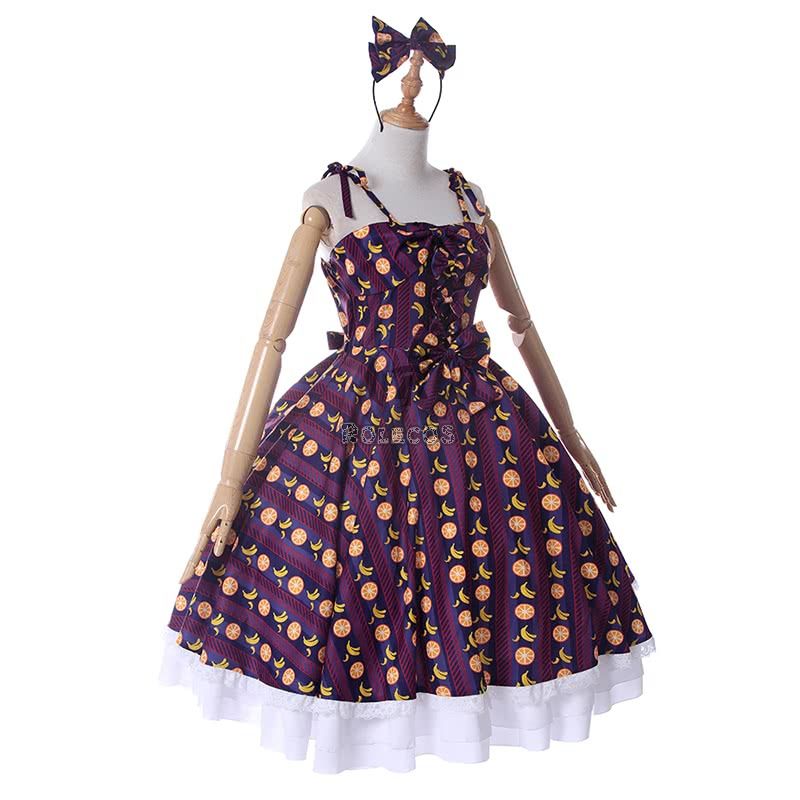 Lolita Summer Strapless Strap Dress Fruit Pattern Lolita Costume