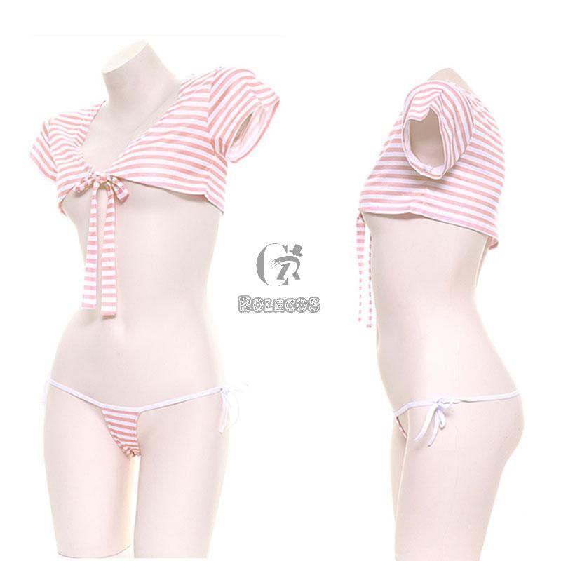 Low-cut Sexy Striped Bikini 2 Colors Cosplay Costume