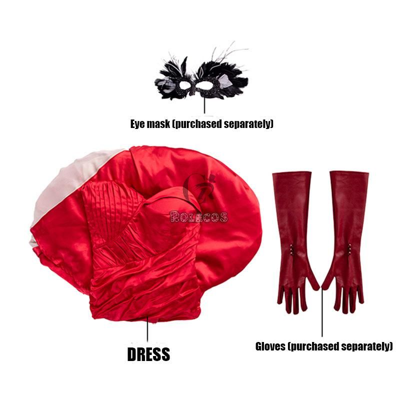Movie Cruella Cruella de Vil Red Dress Halloween  Cosplay Costume
