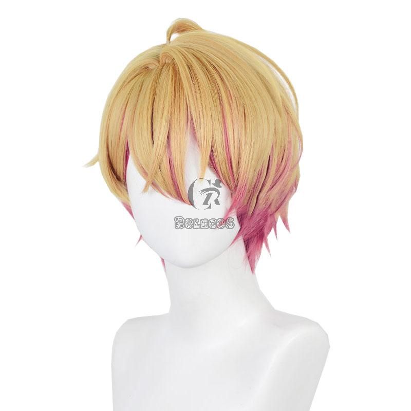 Yellow and Pink mixed Straight Short Wig for Aquamarine Hoshino Cosplay  From Anime Oshi no Ko Synthetic Heat-Resistant Hair