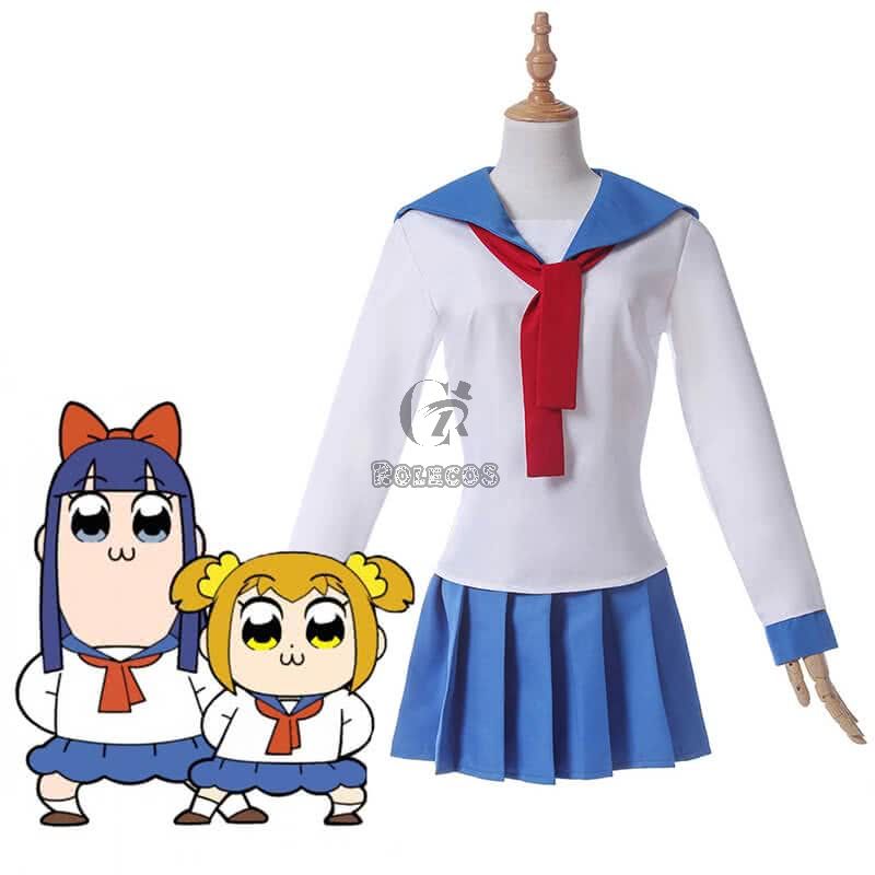Poputepipikku Pop Team Epic Popuko and Pipimi Blue Uniform Skirt Anime Cosplay Costumes