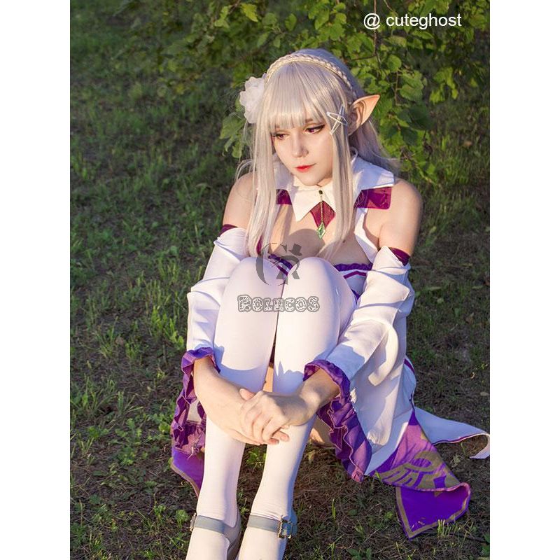 ReZERO -Starting Life in Another World Emilia Synthetic Anime Long Grey Cosplay Wigs  