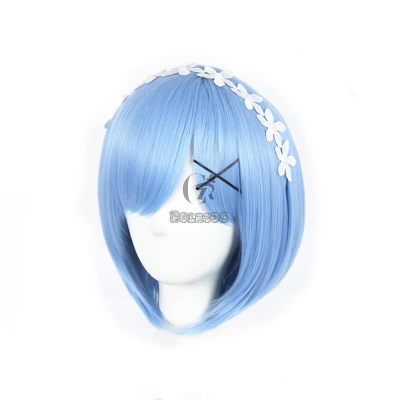 ReZERO -Starting Life in Another World Rem Anime Cosplay Wigs Synthetic Wigs Short Light Blue Bob Hair Wigs