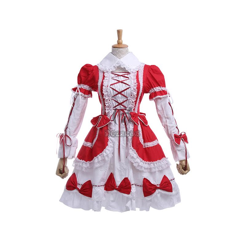 Woman Girls Red Lolita Dresses Sweet Cosplay Costumes4
