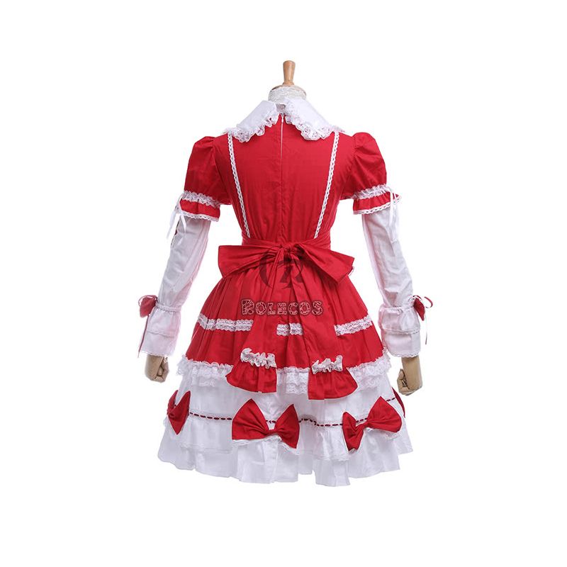 Woman Girls Red Lolita Dresses Sweet Cosplay Costumes6