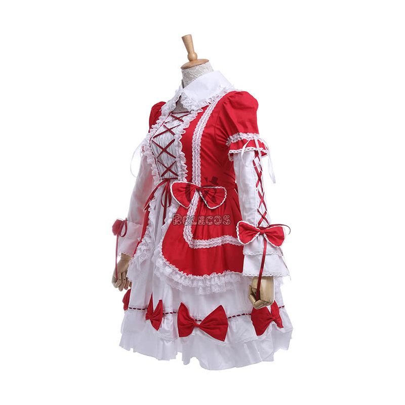Woman Girls Red Lolita Dresses Sweet Cosplay Costumes5