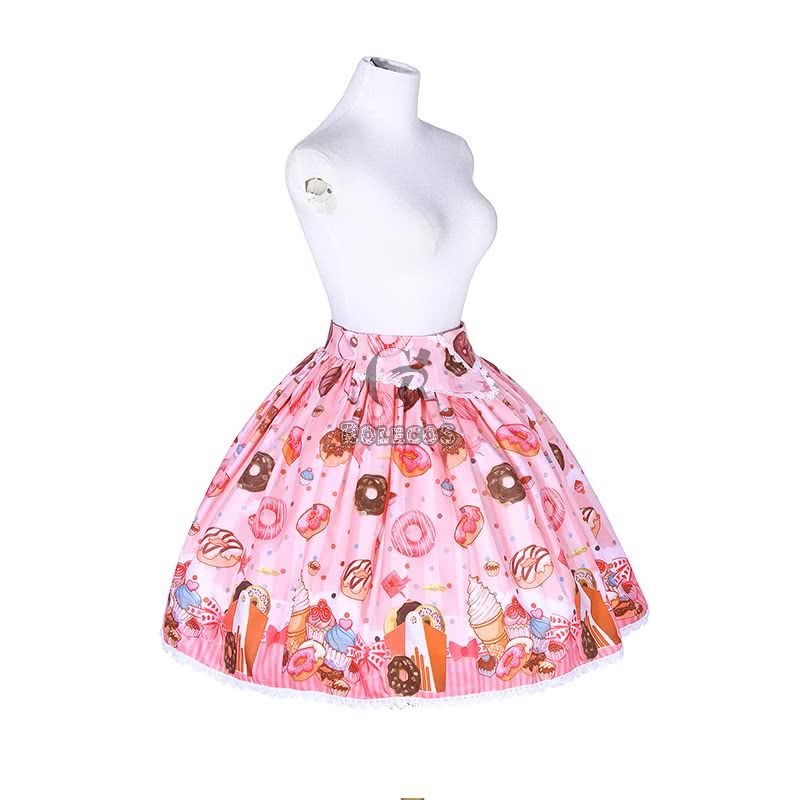 Women Girl Lolita Chiffon Print Bubble Skirt