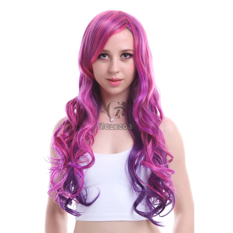 Japanese Cartoon Synthetic High Temp Fiber 70 cm long Mix color wavy cosplay party wigs 